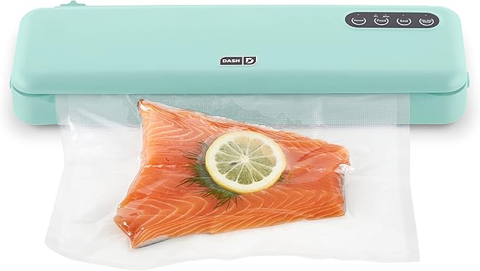 DASH SuperSeal™ Vacuum Sealer for Food Storage and Sous Vide, Perfect for Preserving Fresh Ingredients, Single Use & Reusable Bags and Cutter Included - Aqua