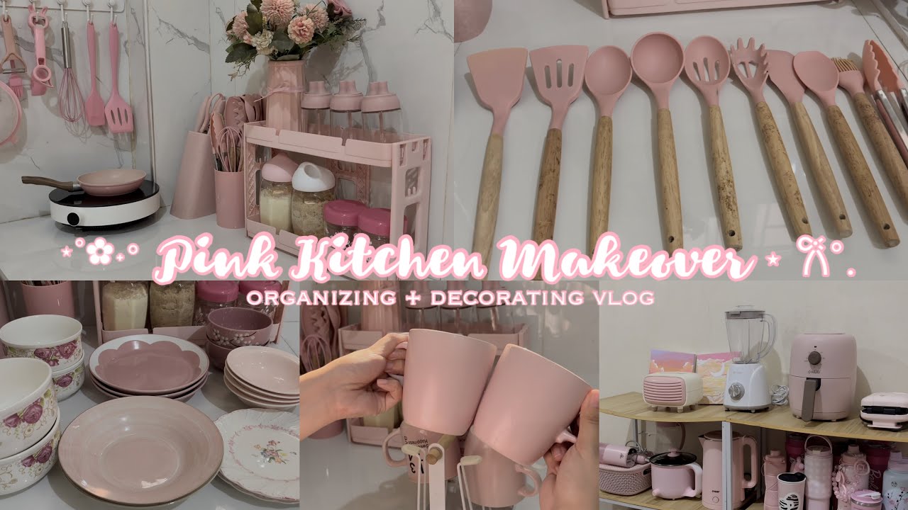 🐇 aesthetic kitchen makeover (pink appliances, oranize + decorate with me)